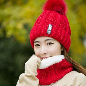 Red beanie scarf set 