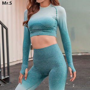 Gradient Long Sleeve Workout Tops